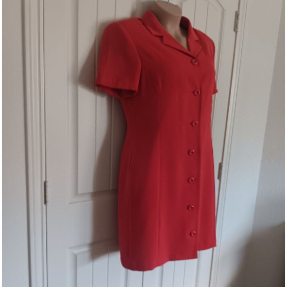 Kasper For A.S.L Red Button-Down Short Sleeve Dre… - image 3